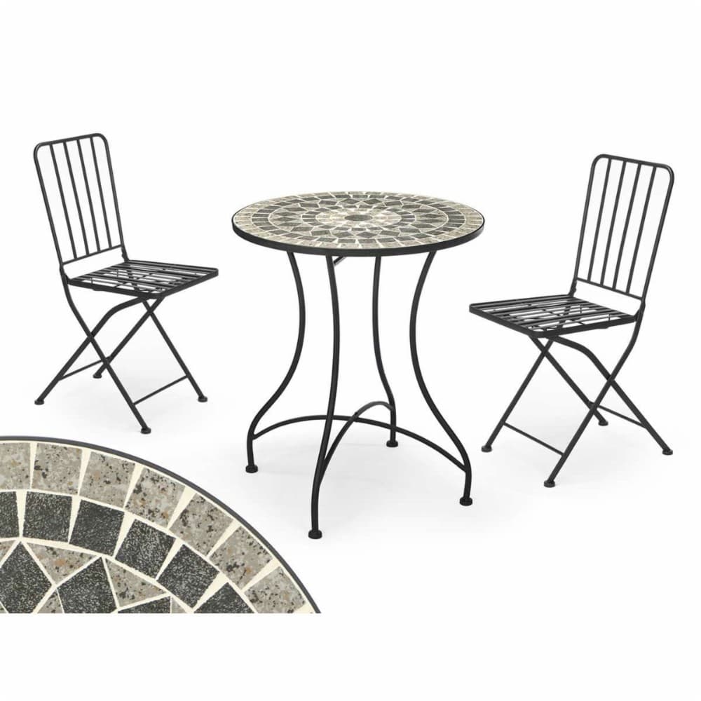 Table and 2 chairs Ibergarden Mosaico-Forja Black Grey 100 x 30 x 65 cm