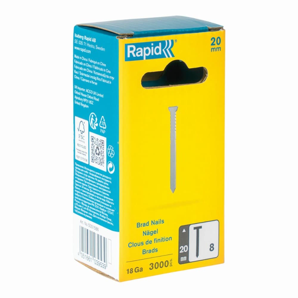 Nails Rapid 18ga 20 mm Galvanised (3000 Units)