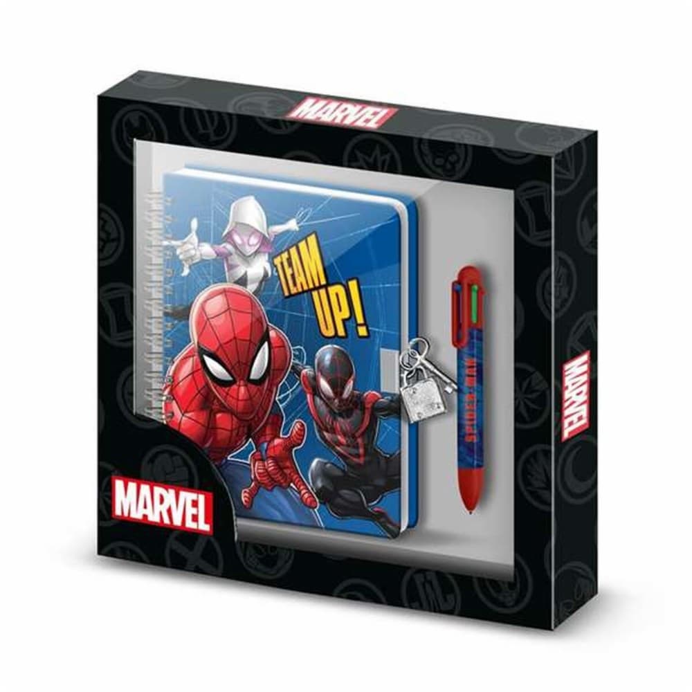 Spiral Notebook with Pen Spider-Man Blue 24 x 23 x 2,5 cm A5