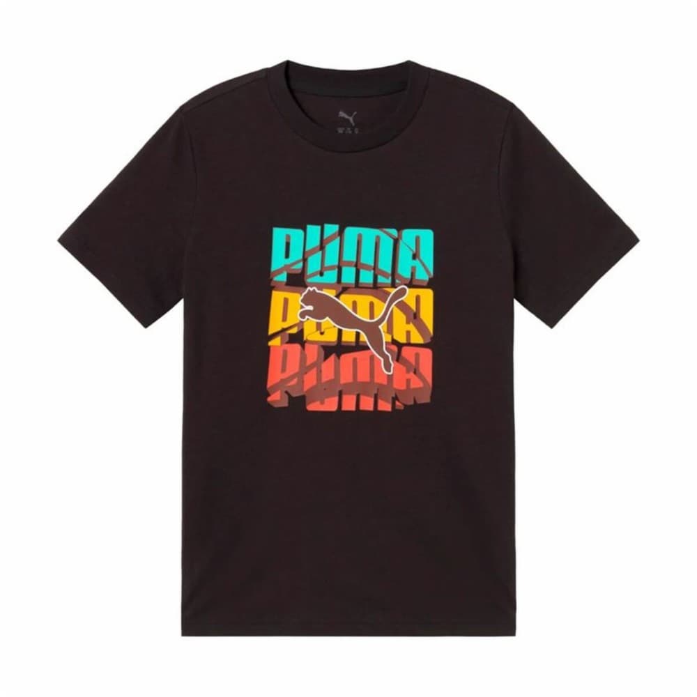Child's Short Sleeve T-Shirt Puma Graphic Logo Colour Black